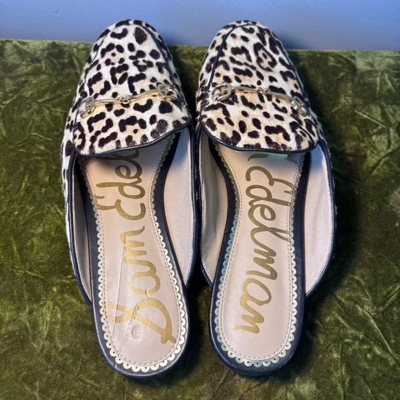 Sam Edelman Linnie Leopard Calf Hair Mule Loafers Tan Brown US 7M EUR 37 - Picture 5 of 11